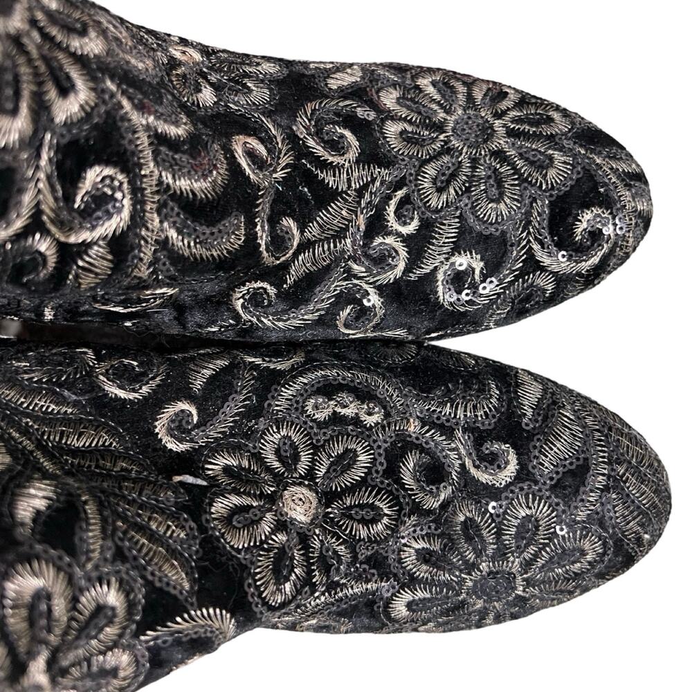 Aldo Sequin Gold Black Velvet Floral Brocade Block Heel Ankle Boots size 8.5 - Picture 6 of 7